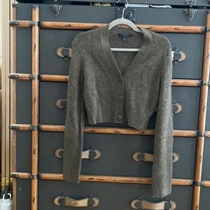 All Saints Alpaca/Wool Cropped Cardigan, Olive Green/Brown, XS